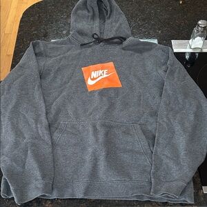 Nike Men's Charcoal Gray Hoodie with Orange Logo